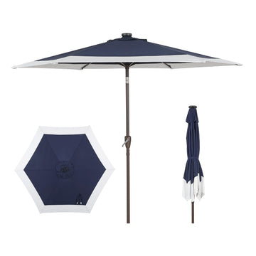 Spencer 9 ft. Classic Coastal 2-Tone Solar LED Market Patio Umbrella - JONATHAN Y